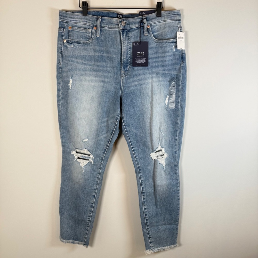 NEW Gap High Rise True Skinny Ankle Jeans Size 16/33 Distressed Ripped Hem NWT